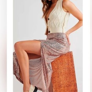 Pink Sequin Midi Skirt (Free People - Ariana Sequin Skirt)